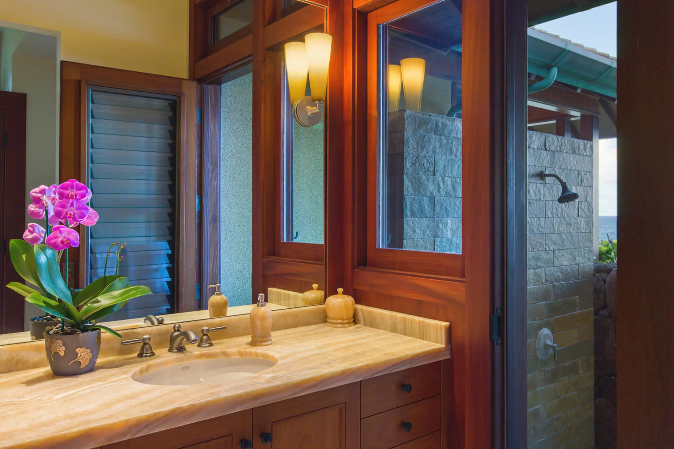 Aliomanu Beachfront Custom Home Outdoor Shower